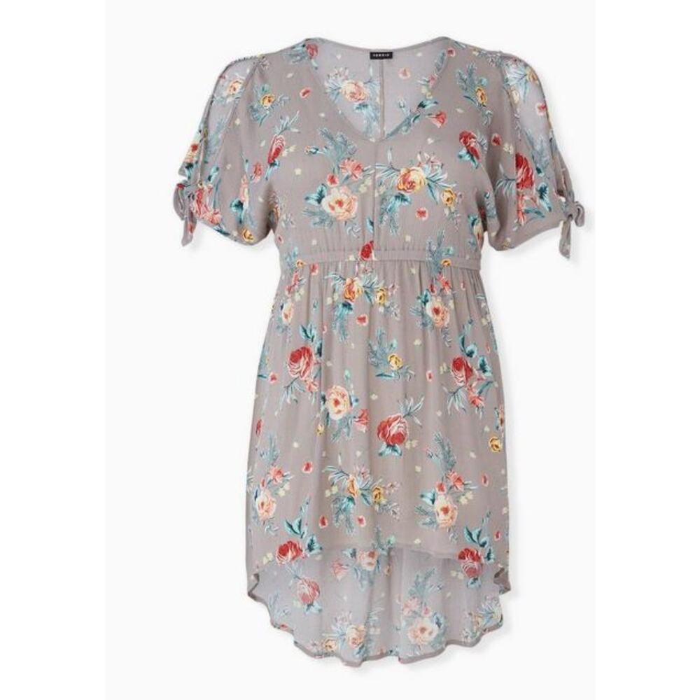 Torrid Babydoll Gauze Tunic Top Floral Gray Size Large